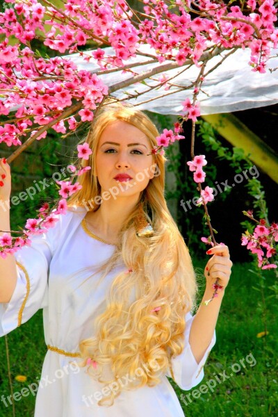 Girl Blond Hair Princess Tree Flowers