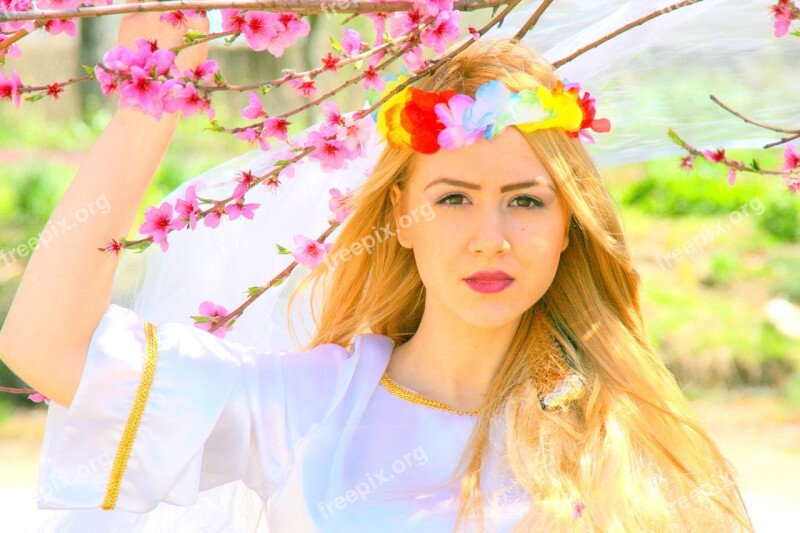 Girl Blond Hair Princess Tree Flowers