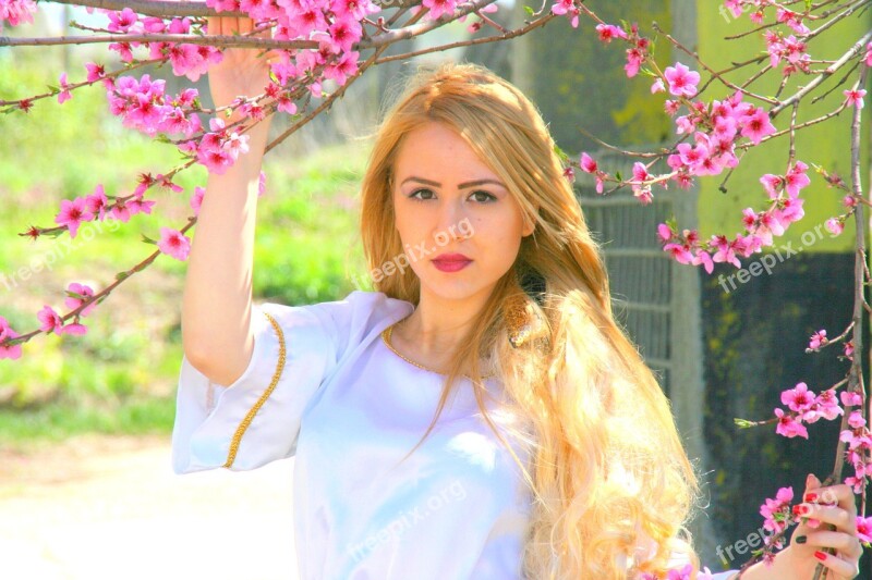 Girl Blond Hair Princess Tree Flowers