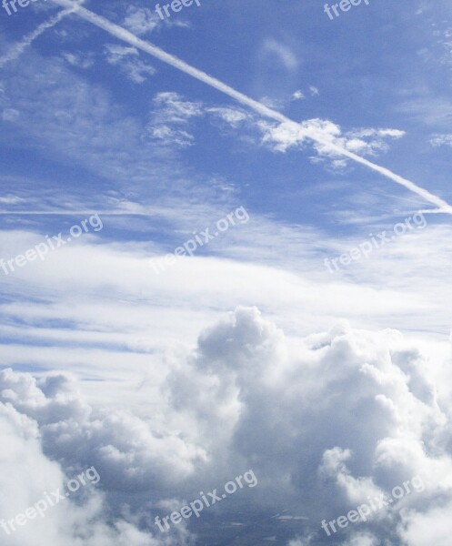 Contrail Clouds Sky Aircraft Flying