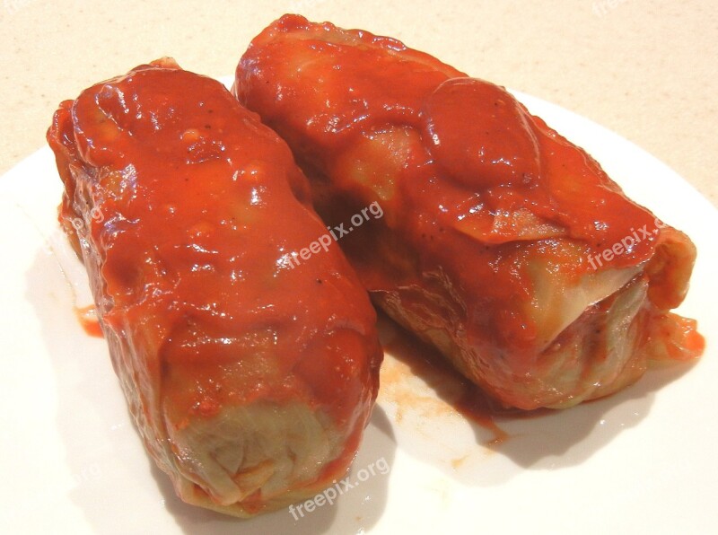 Cabbage Rolls Tomato Sauce Rice Filled Spices Food