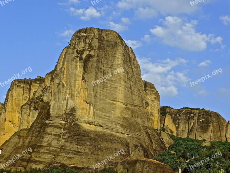 Rock Landmark Meteora Landscape Nature