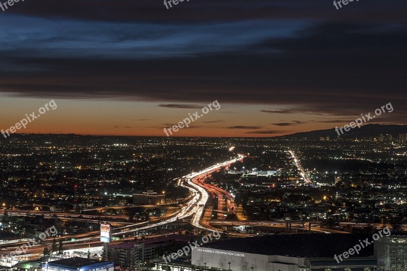 City Skyline Los Angeles Urban Lights Evening