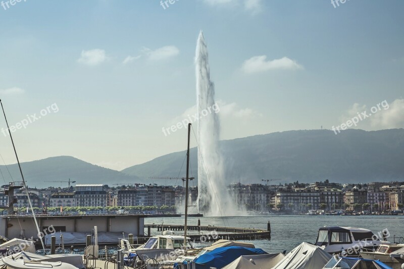 Switzerland Fountain Geneva Swiss Lake