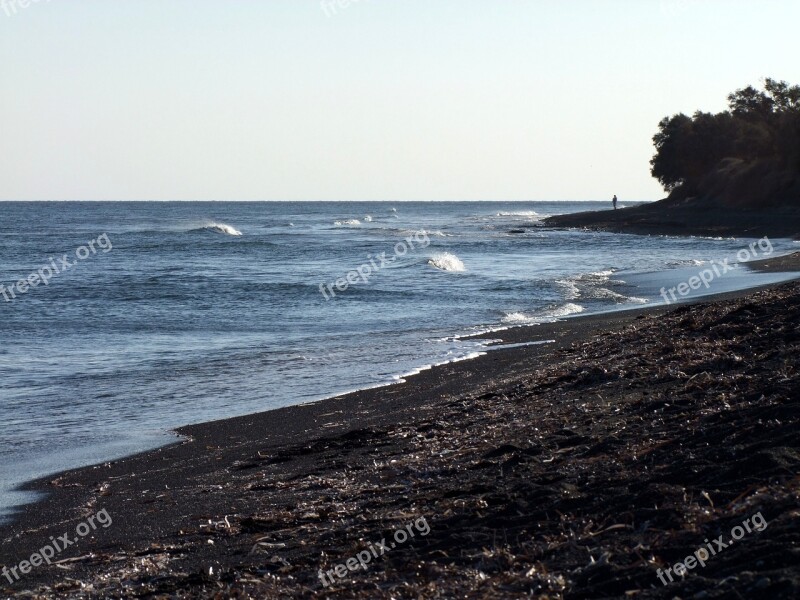 Sea Wave Lonely Beach Black Sand