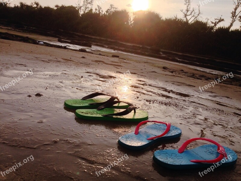 Beach Slippers Sunset Free Photos