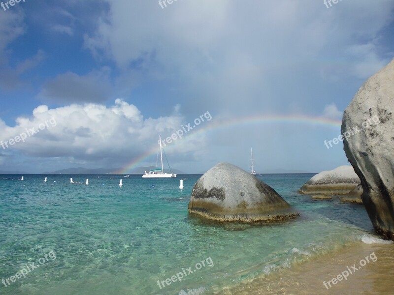 Sun Beach Caribbean Sailing Boat Rainbow