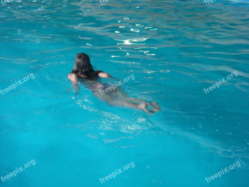 Girl Water Swimming Pool Blue Bikini