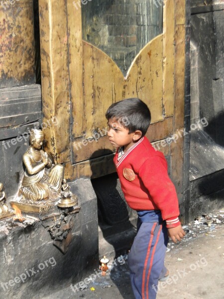 Boy Kid Prayer Nepal Kathmandu