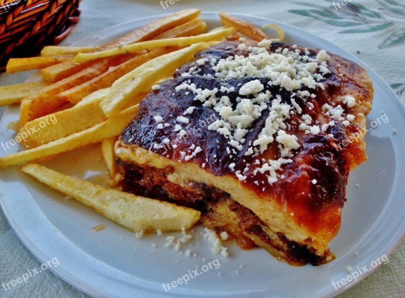 Food Mousaka Salty Cake Restaurant Greece