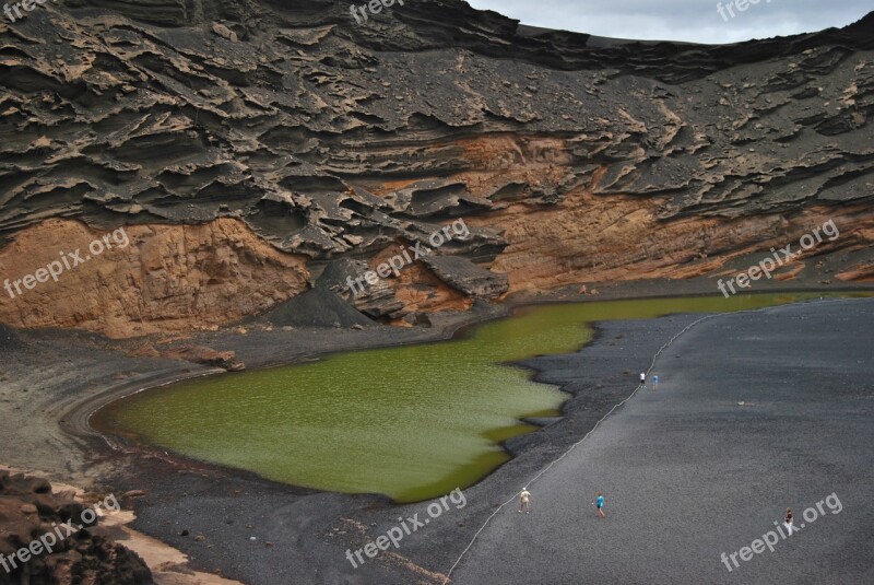 Lanzarote Green Lake Volcanic Landscape Free Photos