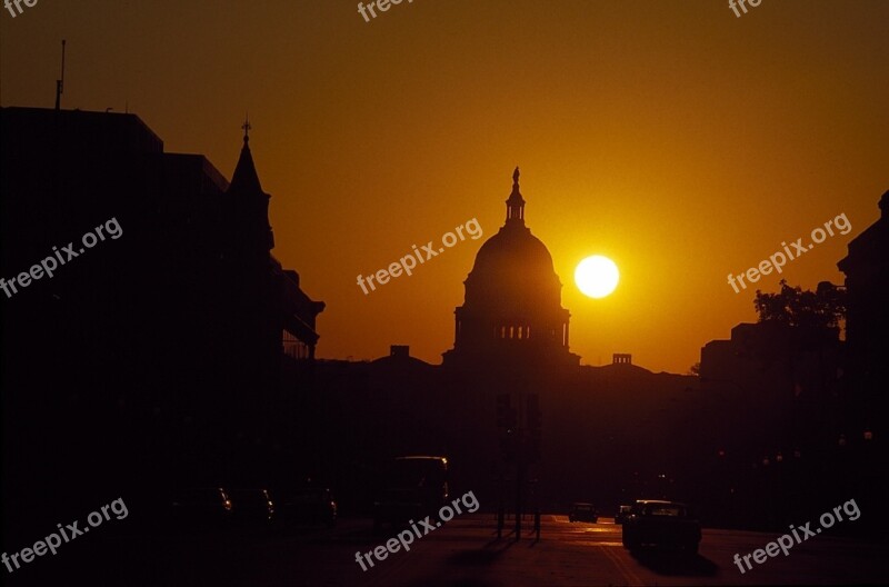 Sunrise Capitol Building Sun Silhouettes