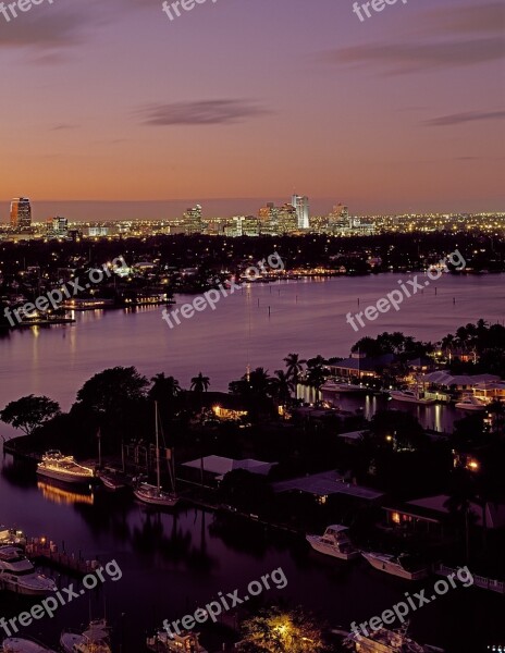 Florida Fort Lauderdale Beach Water Dusk