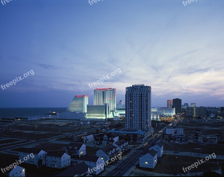 Skyline Cityscape Lights Evening Dusk