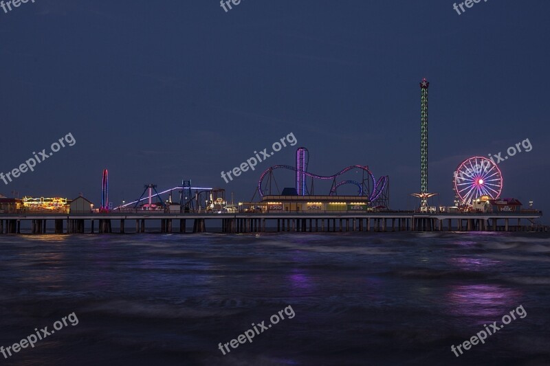 Galveston Amusements Skyline Texas Lights