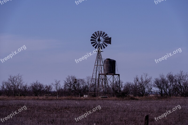 Windmill Water Tower Rural Landscape