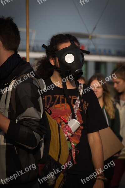 Gas Mask Protest Mass Crowd Violently