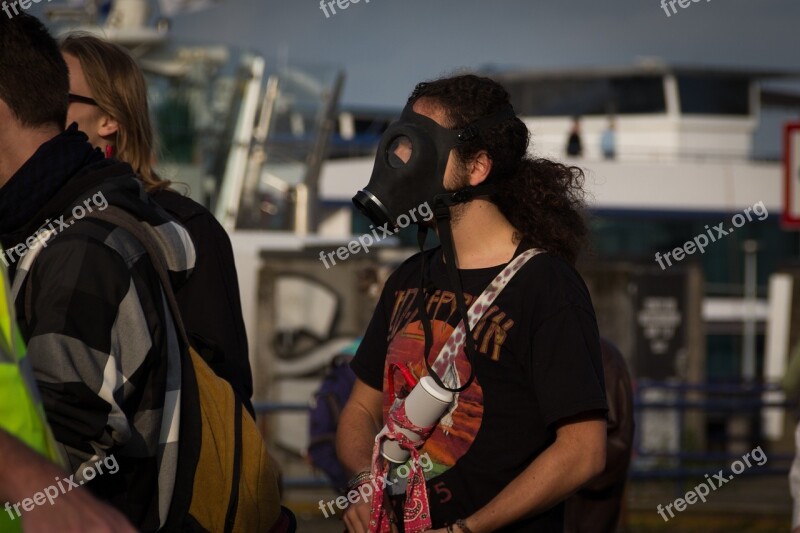 Gas Mask Protest Mass Crowd Violently