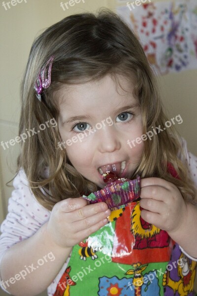 Child Eating Cake Yummy Cherry