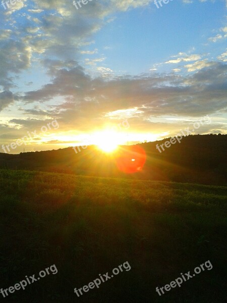 Sun Sunset Mountains Forest Abendstimmung