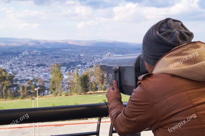 Man Observing Binoculars Horizon View