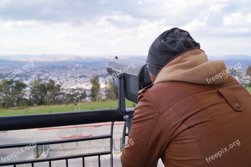 Man Observing Binoculars Horizon View