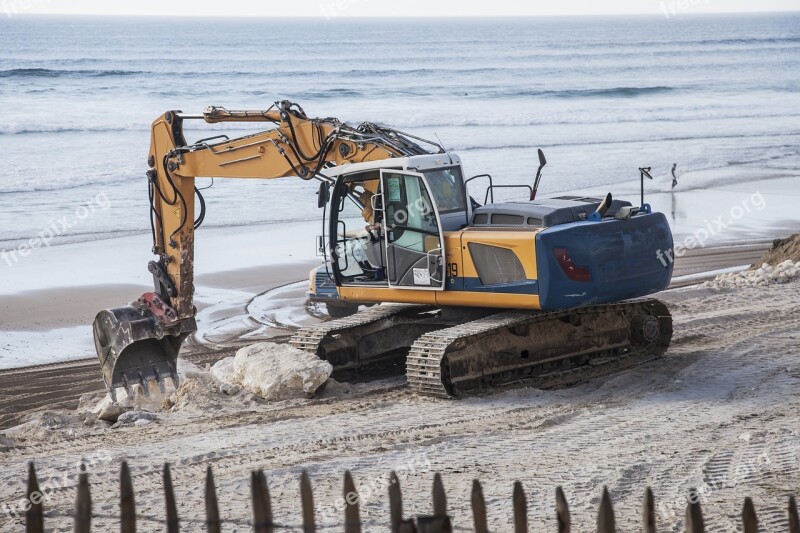 Crane Truck Sea Work Sand