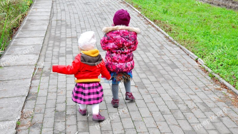 Children Brothers Road Cute Girl