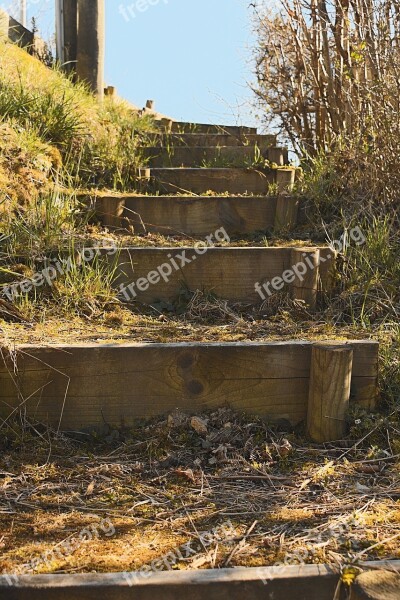 Staircase Climb Wood Earth Blue Sky