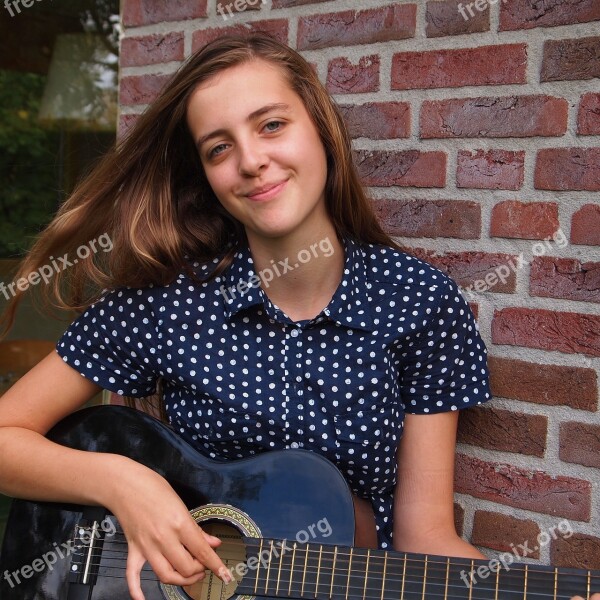 Girl Guitar Music Happy Long Hair