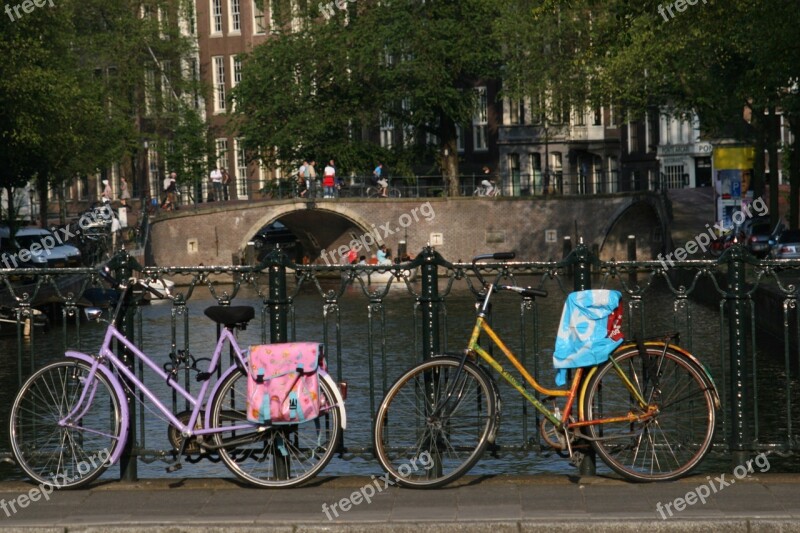 Bicycle Bridge Amsterdam Netherlands Canal