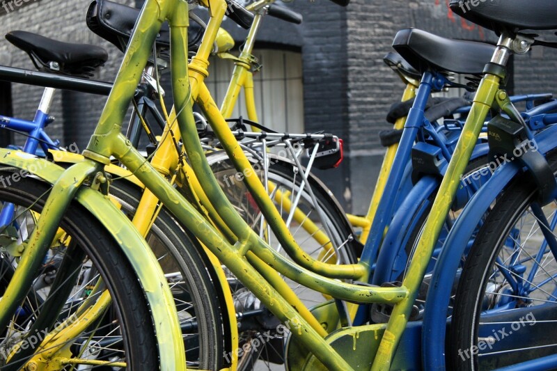 Bicycle Amsterdam Blue Yellow Town