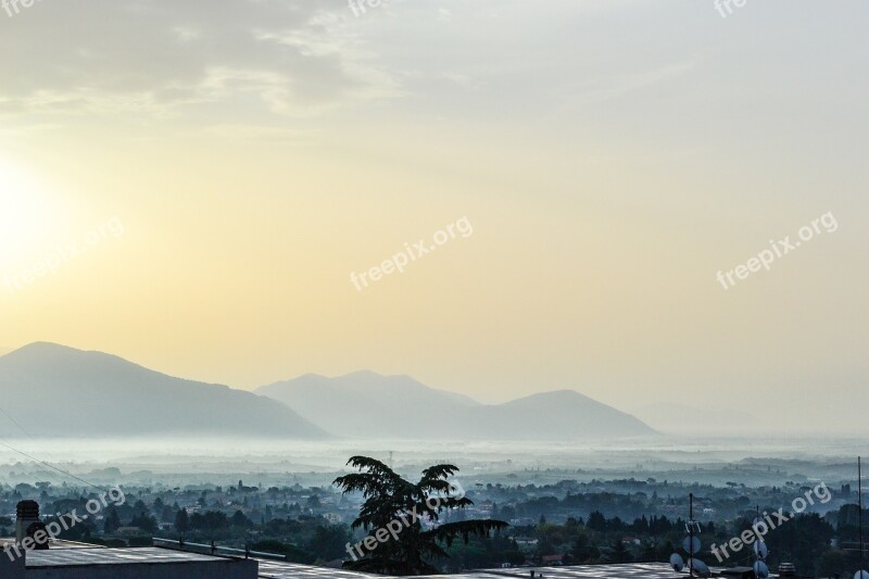 Landscape View Mist Mountains Far