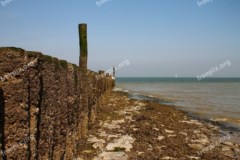 Beach Bollard Sea Wave Ebb