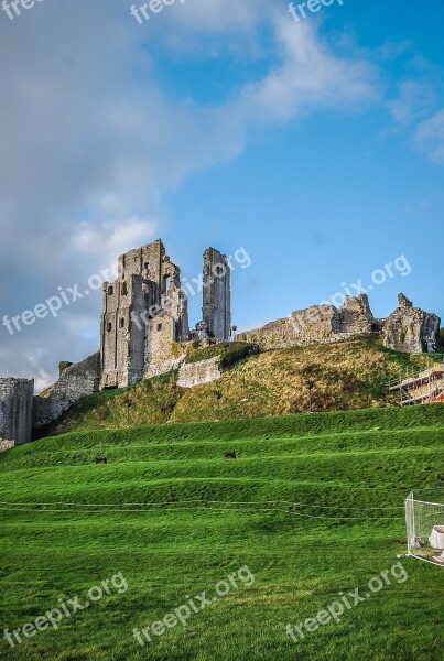 Corfe Castle England Dorset Hills Ruins