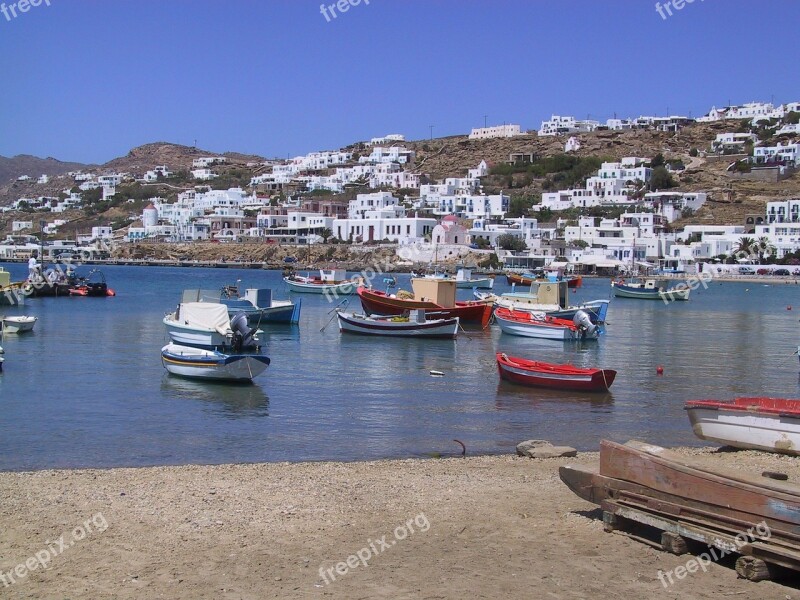 Mykonos Greece Boats Mediterranean Blue