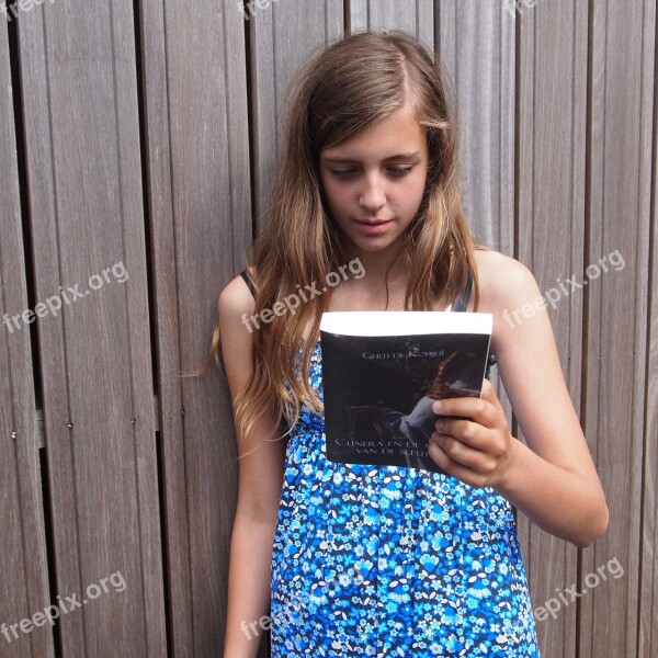 Girl Read Book Carefully Summer