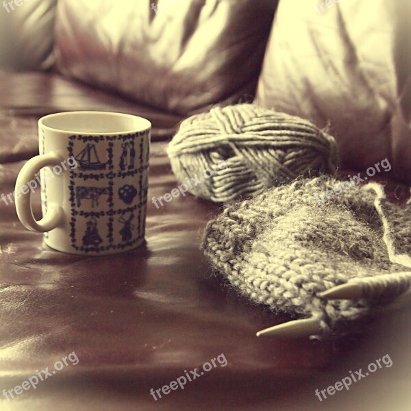 Coffee Cup Delfts Blue Wool Knitting