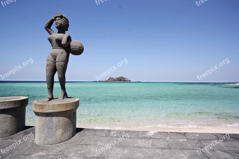 Stone Statue Sea Bathing Beach Dock Blue