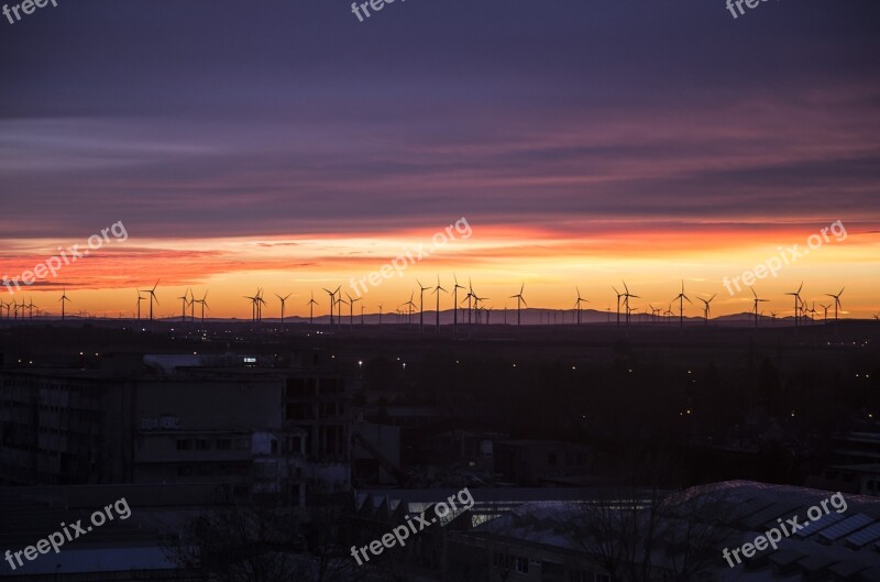 Wind Energy Sunset Wind Mills Renewable Energy Silhouettes