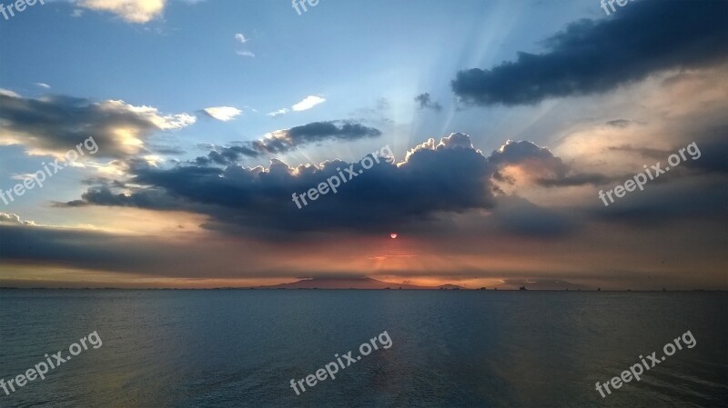 Sunset Coast Sea Manila Bay Philippines