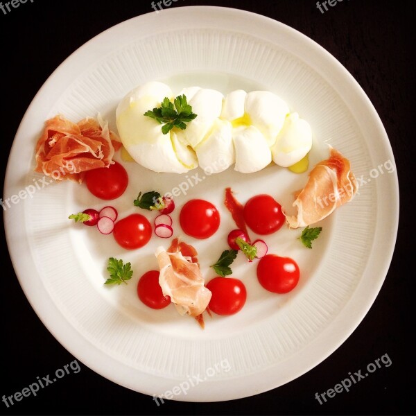 Plate Meals Tomatoes Summer Mozzarella