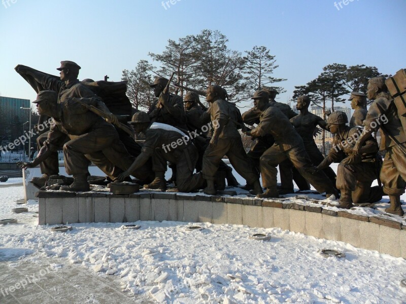 Snow Winter Statue War Memorial Korea