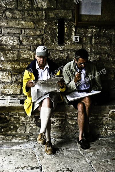 Reading Men Newspaper Sitting Pipe