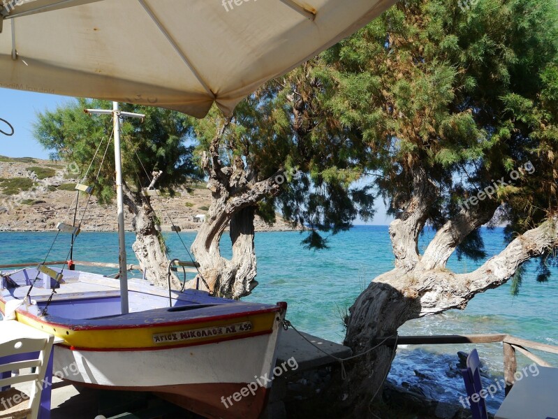 Sea Boat Olive Tree Crete Water