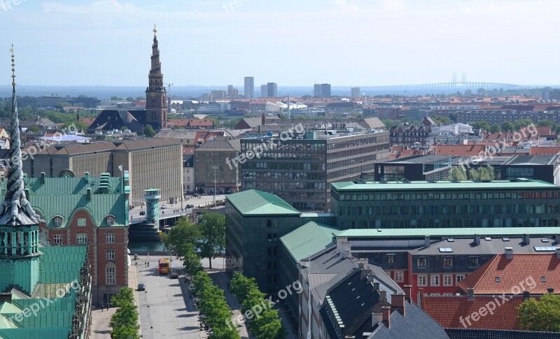 Copenhagen Denmark City Blue Sky Rooftops