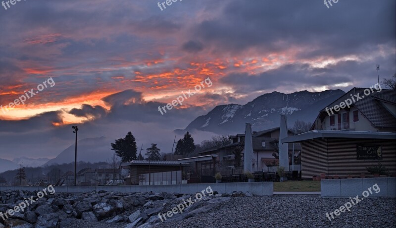 Europe Snow Mountain Early In The Morning Evian Dawn