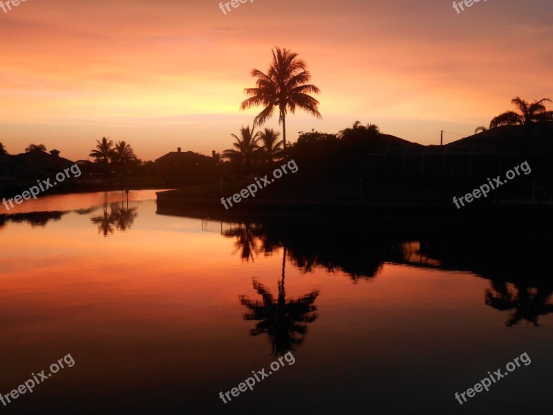 Florida Sunset Canal Cape Coral Usa