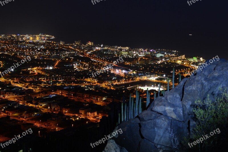 Tenerife Night Long Exposure Lights Coastline