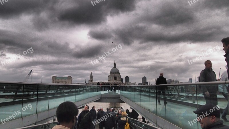 London England St Paul's Millenium Bridge April